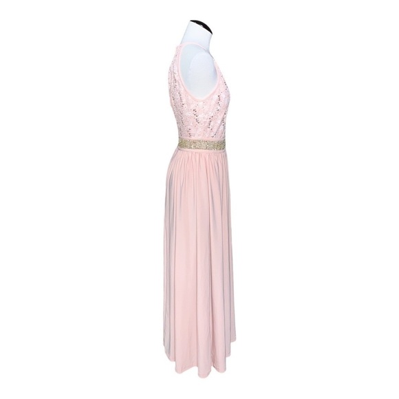 Juniors Morgan & co formal midi dress gown prom small pink keyhole back sequins - Picture 2 of 9